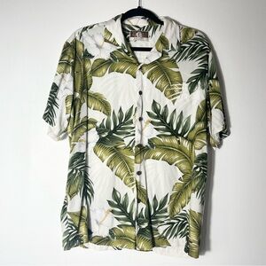 Kalaheo Men's Button Up Hawaiian Shirt Sz M Cream Green Tropical Palms Vacation